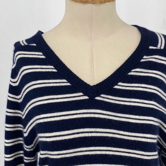 Anthropologie‎ TROVATA Montecito Cashmere Cotton Stripe Sweater Cream/Navy Sz M - Picture 7 of 11